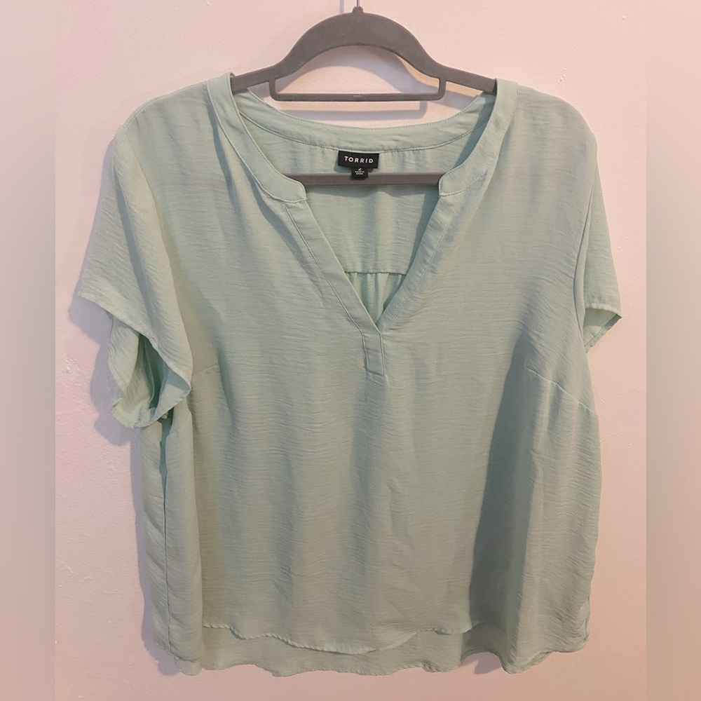 Torrid Mint Green Split Neck Blouse